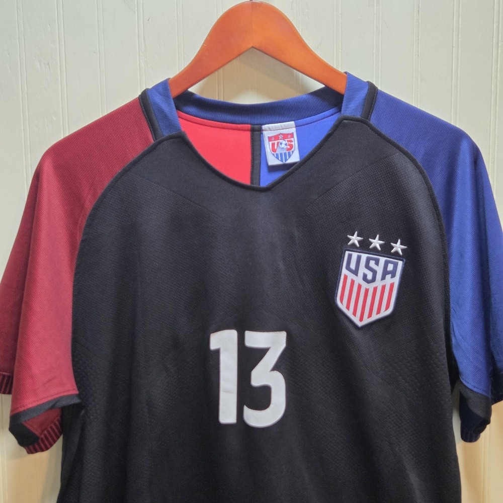 USA Soccer Shirt Mens Medium Black Red Blue Soccer Morgan 13 Jersey Top Football